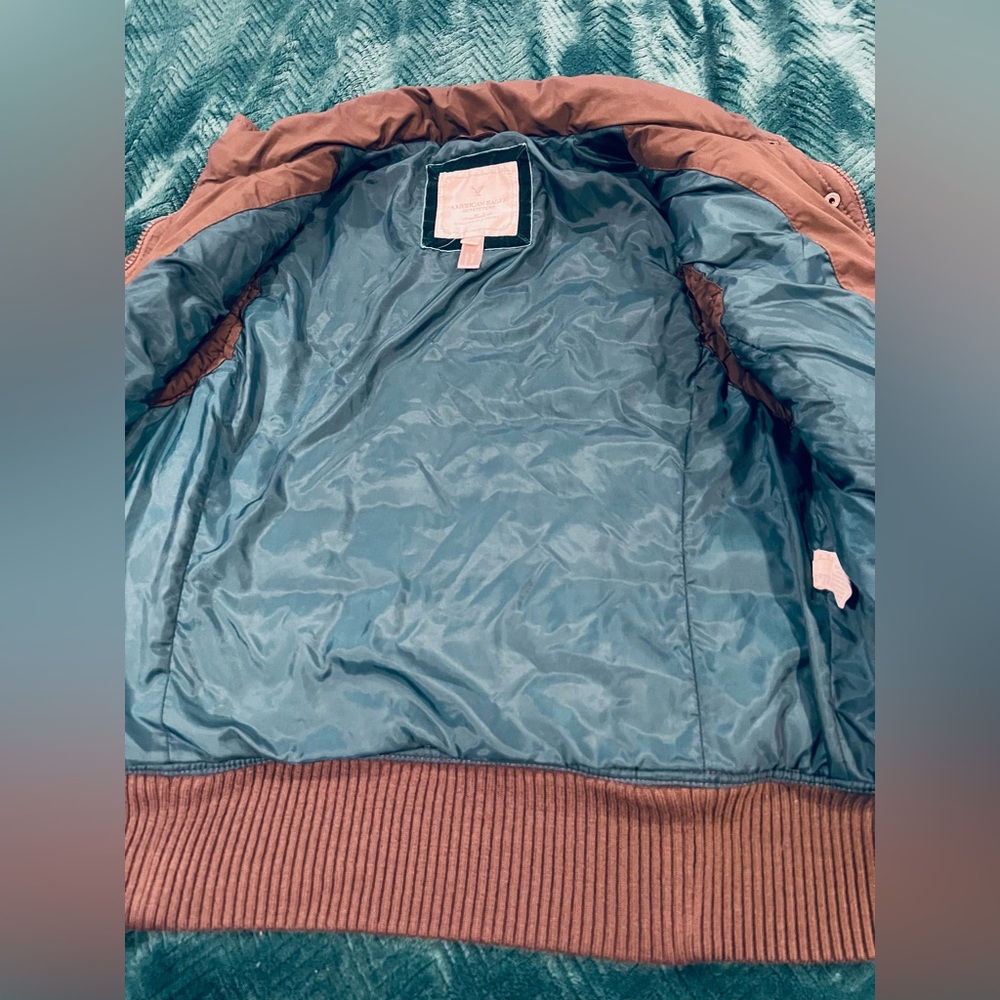 AEO Cottagecore Brown Quilted Puffer Vest Teal Satin Lining Large Cabincore Cozy - Picture 8 of 8